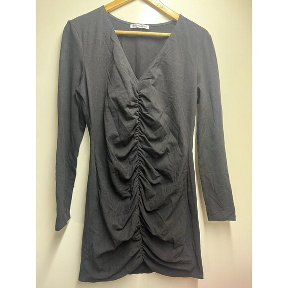 Reformation NEW Cally Stretch Cotton Long Sleeve Mini Dress In Black Size XL - Picture 1 of 9